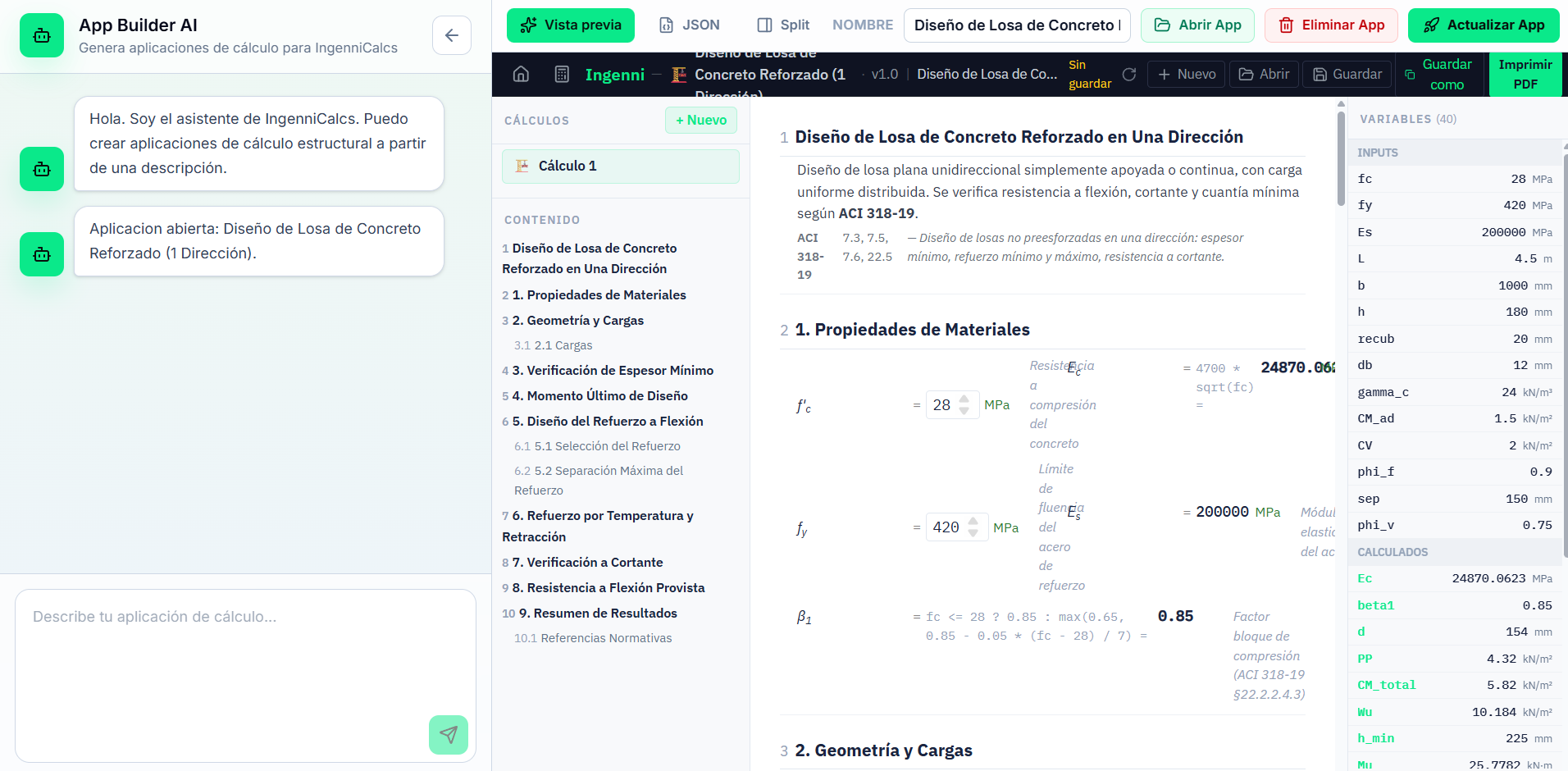 IngenniCalcs Builder - Crea aplicaciones de cálculo con IA